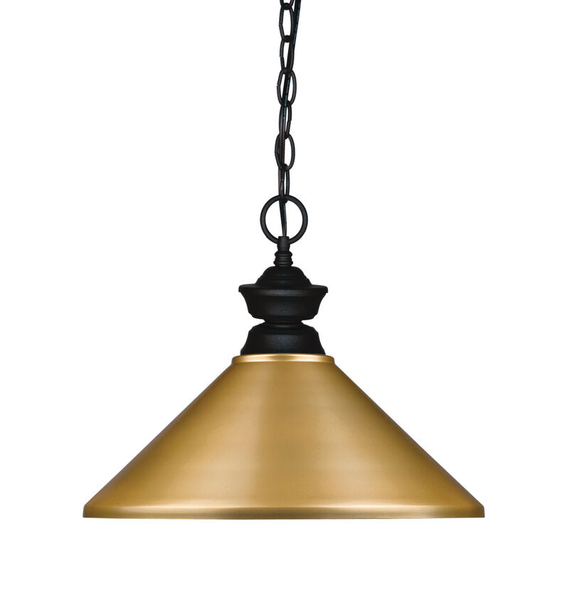 Z-Lite 14" 1-Light Matte Black Steel Pendant Light With Satin Gold Shade