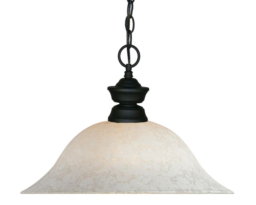 Z-Lite 16" 1-Light Matte Black Steel Pendant Light With White Mottle Glass Shade