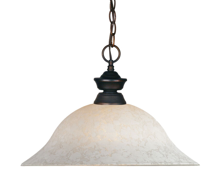 Z-Lite 16" 1-Light Olde Bronze Steel Pendant Light With White Mottle Glass Shade