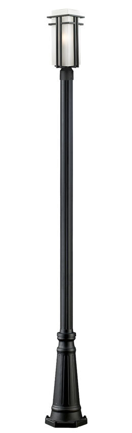 Z-Lite Abbey 549PHBR-519P-BK 1-Light Medium Bulb Base Black Steel Matte Opal Glass Shade Outdoor Post Mounted Fixture