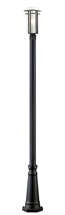 Z-Lite Abbey 549PHMR-519P-BK 1-Light Medium Bulb Base Black Steel Matte Opal Glass Shade Outdoor Post Mounted Fixture