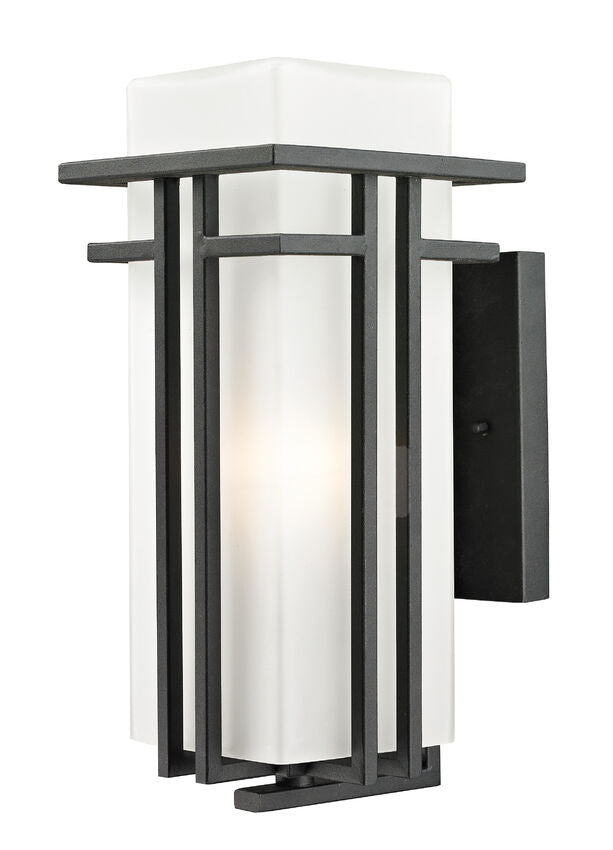 Z-Lite Abbey 7" 1-Light Black Outdoor Wall Sconce With Matte Opal Glass Shade