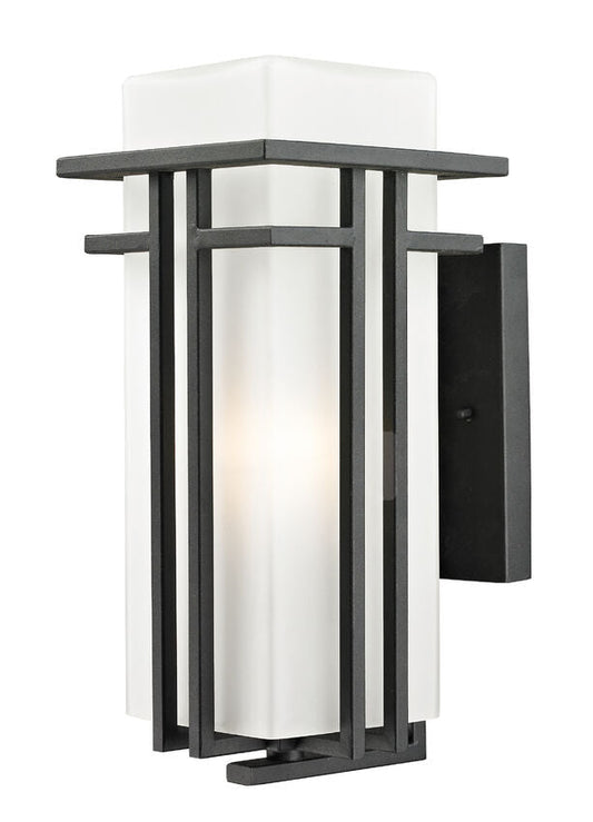 Z-Lite Abbey 7" 1-Light Black Outdoor Wall Sconce With Matte Opal Glass Shade