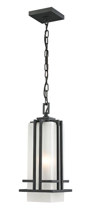 Z-Lite Abbey 7" 1-Light Black Steel Outdoor Chain Mount Ceiling Fixture With Matte Opal Glass Shade