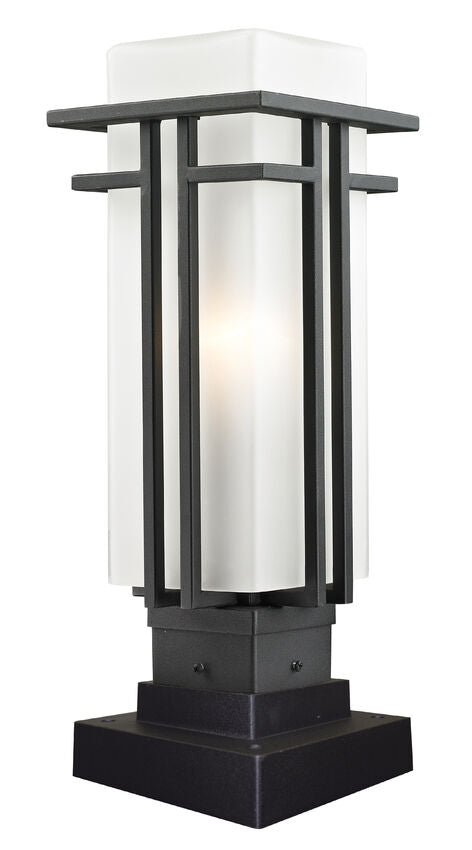 Z-Lite Abbey 7" W x 18" H 1-Light Black Outdoor Pier Mounted Fixture and Square Pier Mount Hardware With Matte Opal Glass Shade