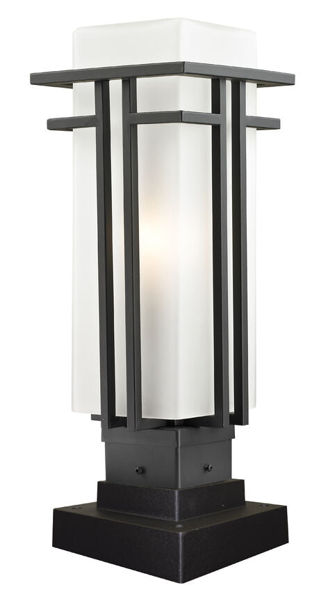 Z-Lite Abbey 7" W x 18" H 1-Light Outdoor Rubbed Bronze Outdoor Pier Mounted Fixture and Square Pier Mount Hardware With Matte Opal Glass Shade