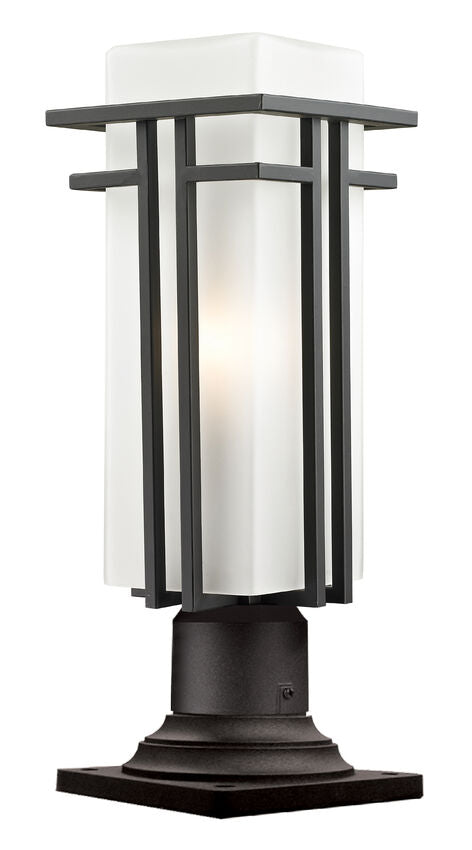 Z-Lite Abbey 7" W x 19" H 1-Light Outdoor Rubbed Bronze Outdoor Pier Mounted Fixture and Square Pier Mount Hardware With Matte Opal Glass Shade