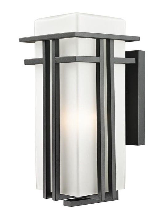 Z-Lite Abbey 8" 1-Light Black Outdoor Wall Sconce With Matte Opal Glass Shade