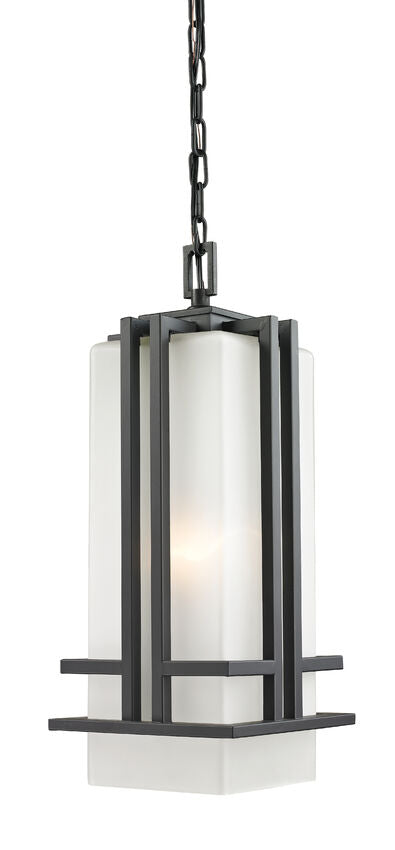 Z-Lite Abbey 8" 1-Light Outdoor Rubbed Bronze Steel Outdoor Chain Mount Ceiling Fixture With Matte Opal Glass Shade