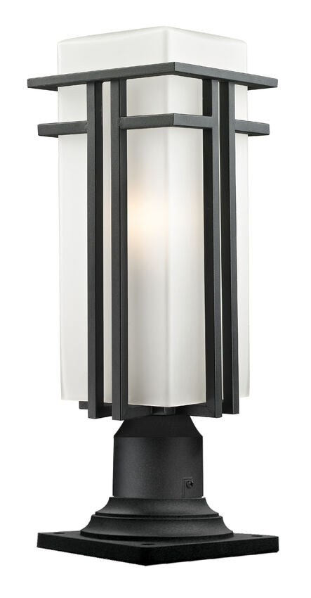 Z-Lite Abbey 8" W x 22" H 1-Light Black Outdoor Pier Mounted Fixture and Square Pier Mount Hardware With Matte Opal Glass Shade