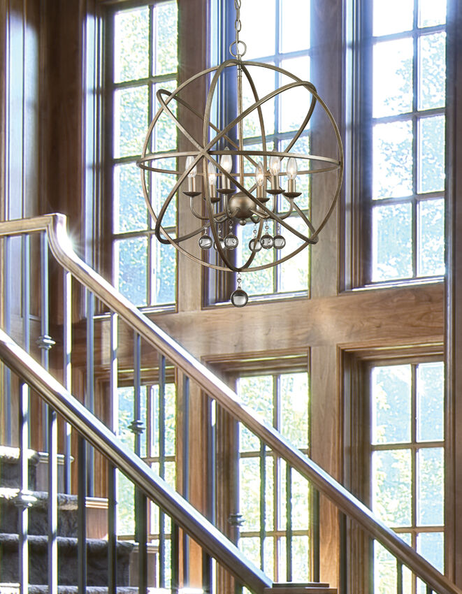 Z-Lite Acadia 24" 6-Light Antique Silver Steel Pendant Light