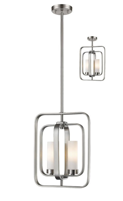 Z-Lite Aideen 11" 2-Light Brushed Nickel Mini Pendant Light With Matte Opal Glass Shade