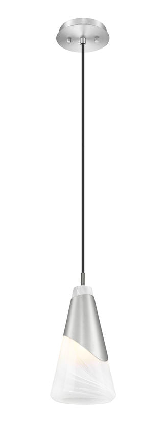 Z-Lite Aimie 1-Light Candelabra Bulb Base Brushed Nickel Steel Frame Feathered White Glass Shade Pendant Light
