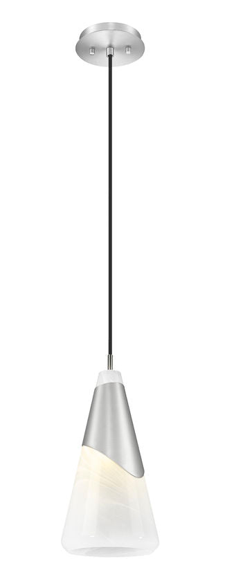 Z-Lite Aimie 1-Light Candelabra Bulb Base Brushed Nickel Steel Frame Feathered White Glass Shade Pendant Light
