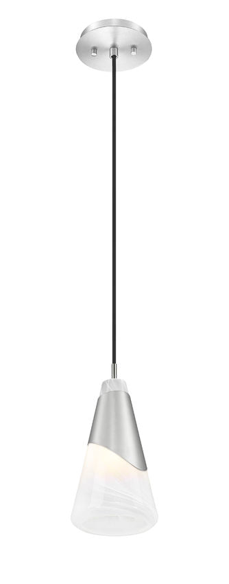 Z-Lite Aimie 1-Light Candelabra Bulb Base Brushed Nickel Steel Frame Feathered White Glass Shade Pendant Light