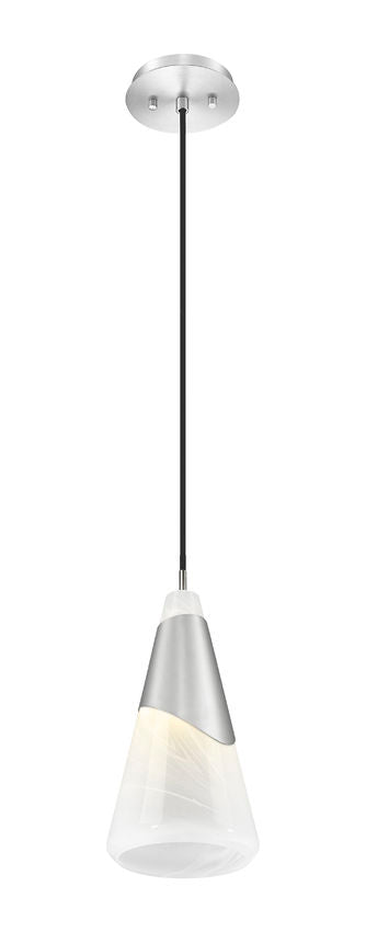 Z-Lite Aimie 1-Light Candelabra Bulb Base Brushed Nickel Steel Frame Feathered White Glass Shade Pendant Light