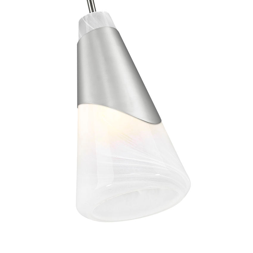 Z-Lite Aimie 1-Light Candelabra Bulb Base Brushed Nickel Steel Frame Feathered White Glass Shade Pendant Light