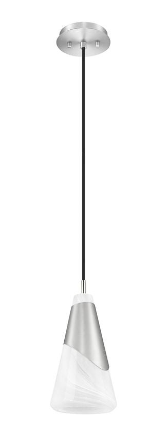 Z-Lite Aimie 1-Light Candelabra Bulb Base Brushed Nickel Steel Frame Feathered White Glass Shade Pendant Light