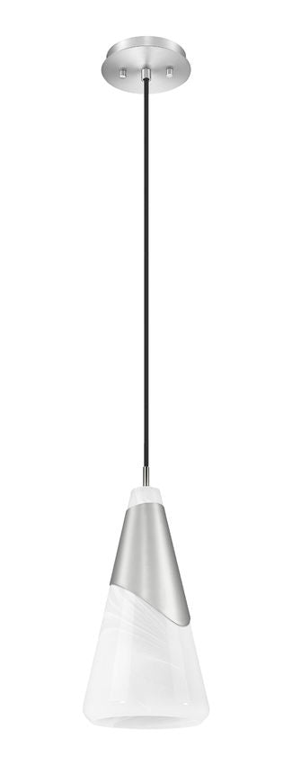 Z-Lite Aimie 1-Light Candelabra Bulb Base Brushed Nickel Steel Frame Feathered White Glass Shade Pendant Light