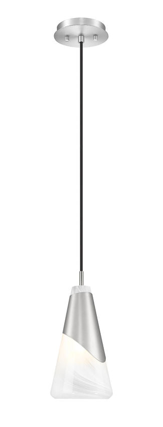 Z-Lite Aimie 1-Light Candelabra Bulb Base Brushed Nickel Steel Frame Feathered White Glass Shade Pendant Light