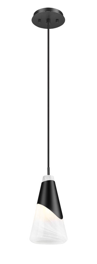 Z-Lite Aimie 1-Light Candelabra Bulb Base Matte Black Steel Frame Feathered White Glass Shade Pendant Light