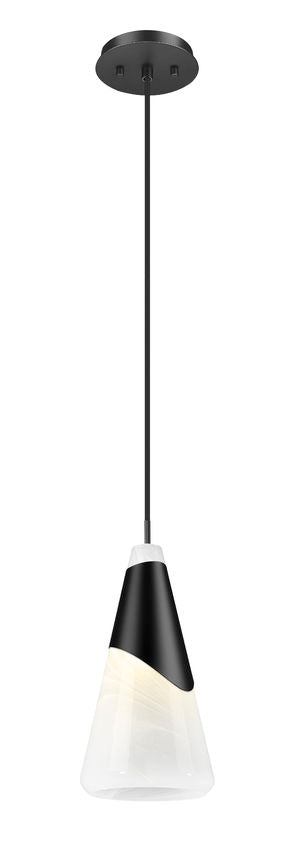 Z-Lite Aimie 1-Light Candelabra Bulb Base Matte Black Steel Frame Feathered White Glass Shade Pendant Light