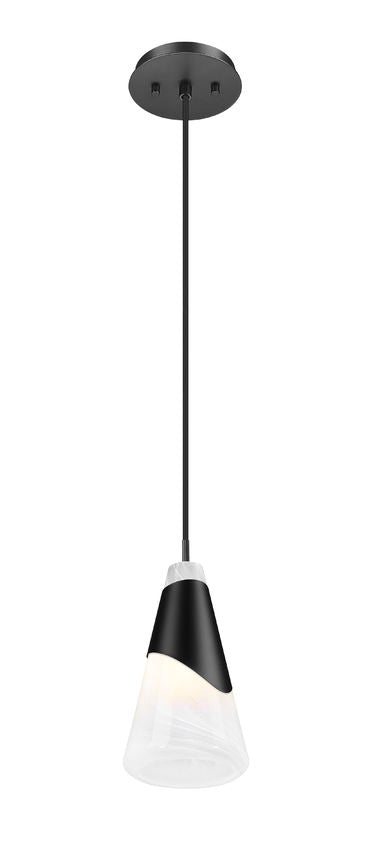 Z-Lite Aimie 1-Light Candelabra Bulb Base Matte Black Steel Frame Feathered White Glass Shade Pendant Light