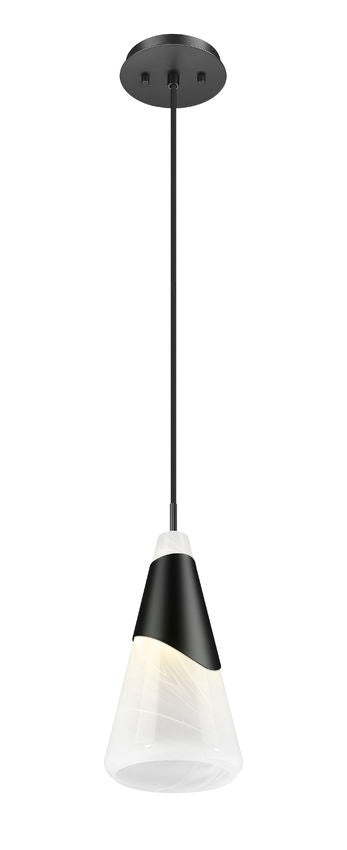 Z-Lite Aimie 1-Light Candelabra Bulb Base Matte Black Steel Frame Feathered White Glass Shade Pendant Light
