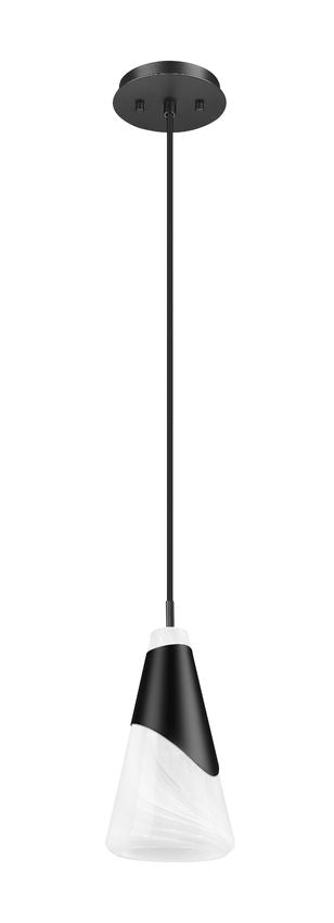 Z-Lite Aimie 1-Light Candelabra Bulb Base Matte Black Steel Frame Feathered White Glass Shade Pendant Light