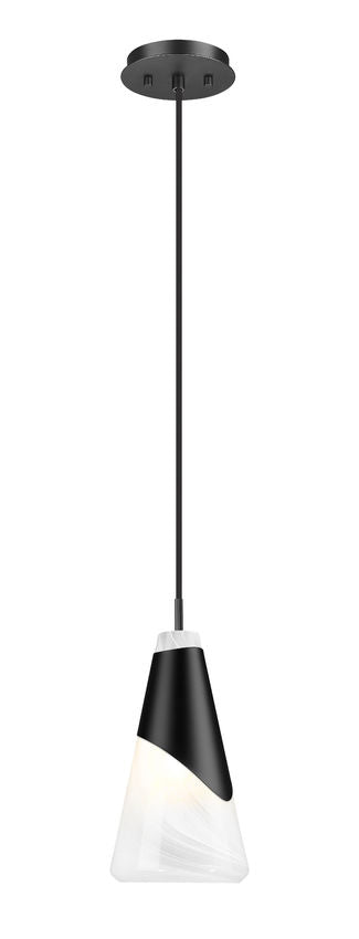 Z-Lite Aimie 1-Light Candelabra Bulb Base Matte Black Steel Frame Feathered White Glass Shade Pendant Light