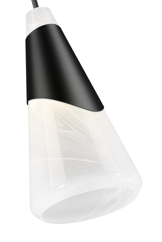 Z-Lite Aimie 1-Light Candelabra Bulb Base Matte Black Steel Frame White Swirl Glass Shade Pendant Light