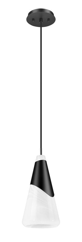 Z-Lite Aimie 1-Light Candelabra Bulb Base Matte Black Steel Frame White Swirl Glass Shade Pendant Light