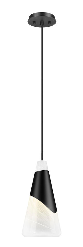 Z-Lite Aimie 1-Light Candelabra Bulb Base Matte Black Steel Frame White Swirl Glass Shade Pendant Light