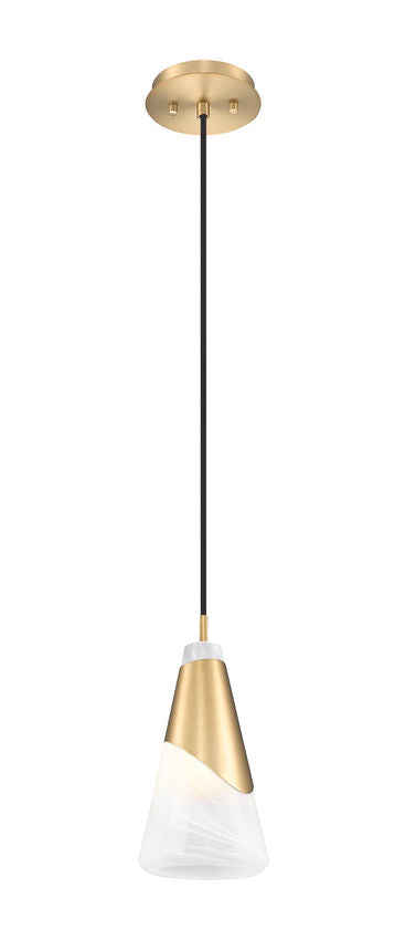 Z-Lite Aimie 1-Light Candelabra Bulb Base Modern Gold Steel Frame Feathered White Glass Shade Pendant Light