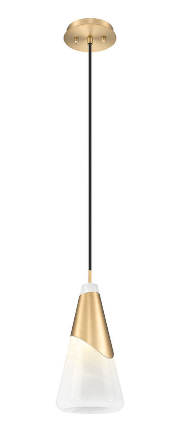 Z-Lite Aimie 1-Light Candelabra Bulb Base Modern Gold Steel Frame Feathered White Glass Shade Pendant Light