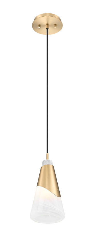 Z-Lite Aimie 1-Light Candelabra Bulb Base Modern Gold Steel Frame Feathered White Glass Shade Pendant Light