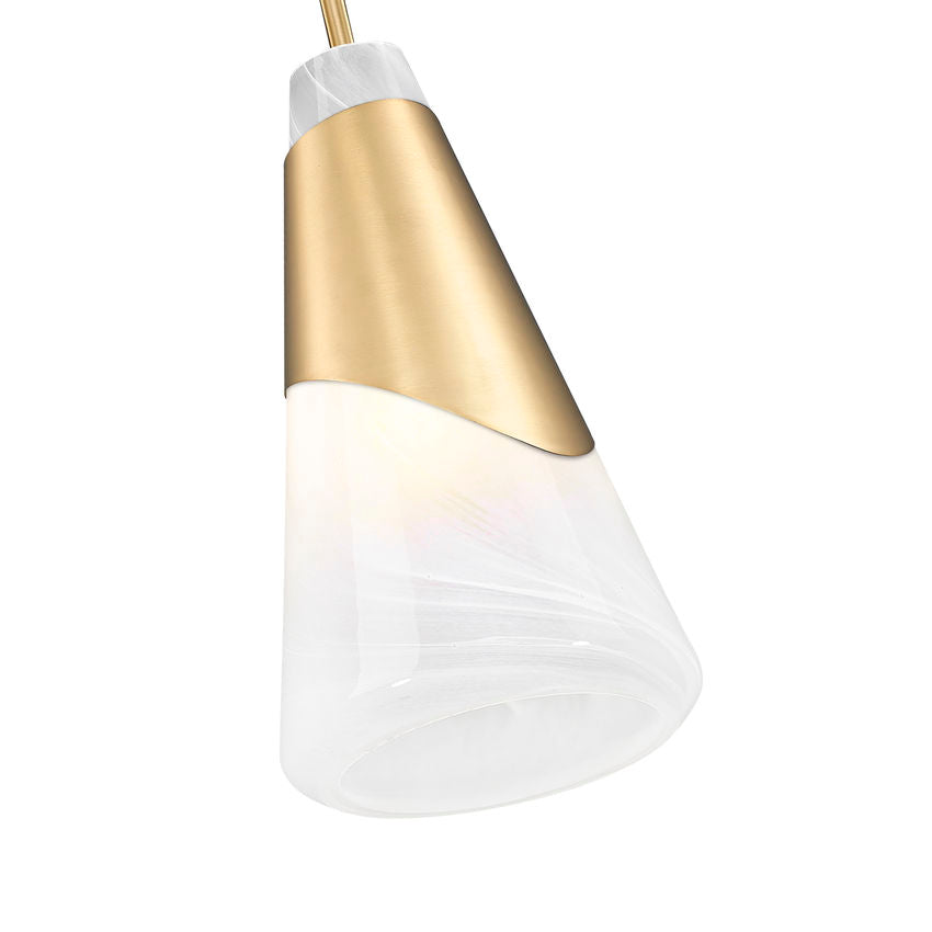 Z-Lite Aimie 1-Light Candelabra Bulb Base Modern Gold Steel Frame Feathered White Glass Shade Pendant Light