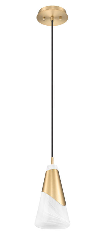 Z-Lite Aimie 1-Light Candelabra Bulb Base Modern Gold Steel Frame Feathered White Glass Shade Pendant Light