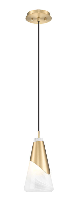 Z-Lite Aimie 1-Light Candelabra Bulb Base Modern Gold Steel Frame Feathered White Glass Shade Pendant Light