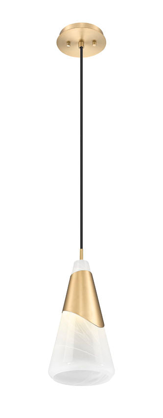 Z-Lite Aimie 1-Light Candelabra Bulb Base Modern Gold Steel Frame White Swirl Glass Shade Pendant Light