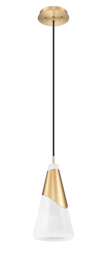 Z-Lite Aimie 1-Light Candelabra Bulb Base Modern Gold Steel Frame White Swirl Glass Shade Pendant Light