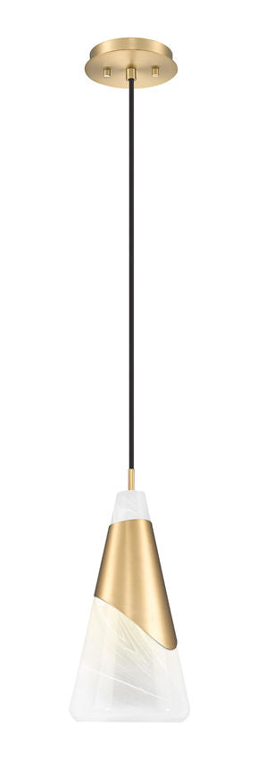 Z-Lite Aimie 1-Light Candelabra Bulb Base Modern Gold Steel Frame White Swirl Glass Shade Pendant Light
