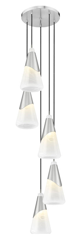 Z-Lite Aimie 5-Light Candelabra Bulb Base Brushed Nickel Steel Frame Feathered White Glass Shade Chandelier