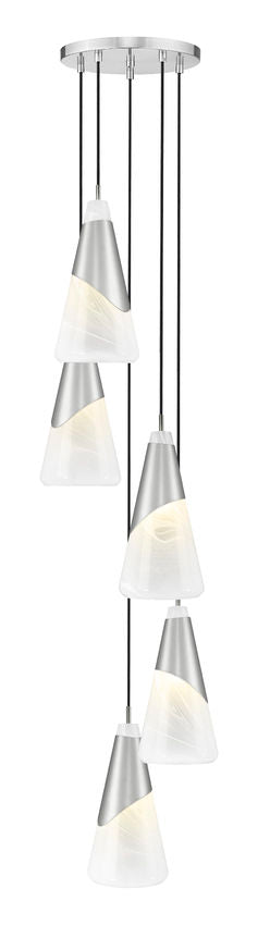 Z-Lite Aimie 5-Light Candelabra Bulb Base Brushed Nickel Steel Frame Feathered White Glass Shade Chandelier