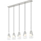 Z-Lite Aimie 5-Light Candelabra Bulb Base Brushed Nickel Steel Frame Feathered White Glass Shade Linear Chandelier