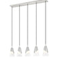 Z-Lite Aimie 5-Light Candelabra Bulb Base Brushed Nickel Steel Frame Feathered White Glass Shade Linear Chandelier