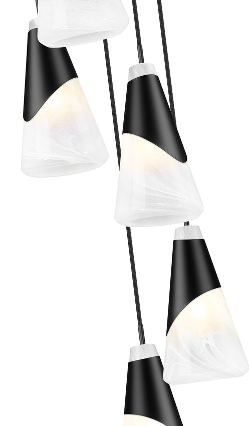 Z-Lite Aimie 5-Light Candelabra Bulb Base Matte Black Steel Frame Feathered White Glass Shade Chandelier