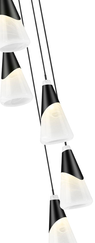 Z-Lite Aimie 5-Light Candelabra Bulb Base Matte Black Steel Frame Feathered White Glass Shade Chandelier