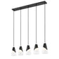 Z-Lite Aimie 5-Light Candelabra Bulb Base Matte Black Steel Frame Feathered White Glass Shade Linear Chandelier