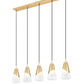 Z-Lite Aimie 5-Light Candelabra Bulb Base Modern Gold Steel Frame Feathered Whitel Glass Shade Linear Chandelier
